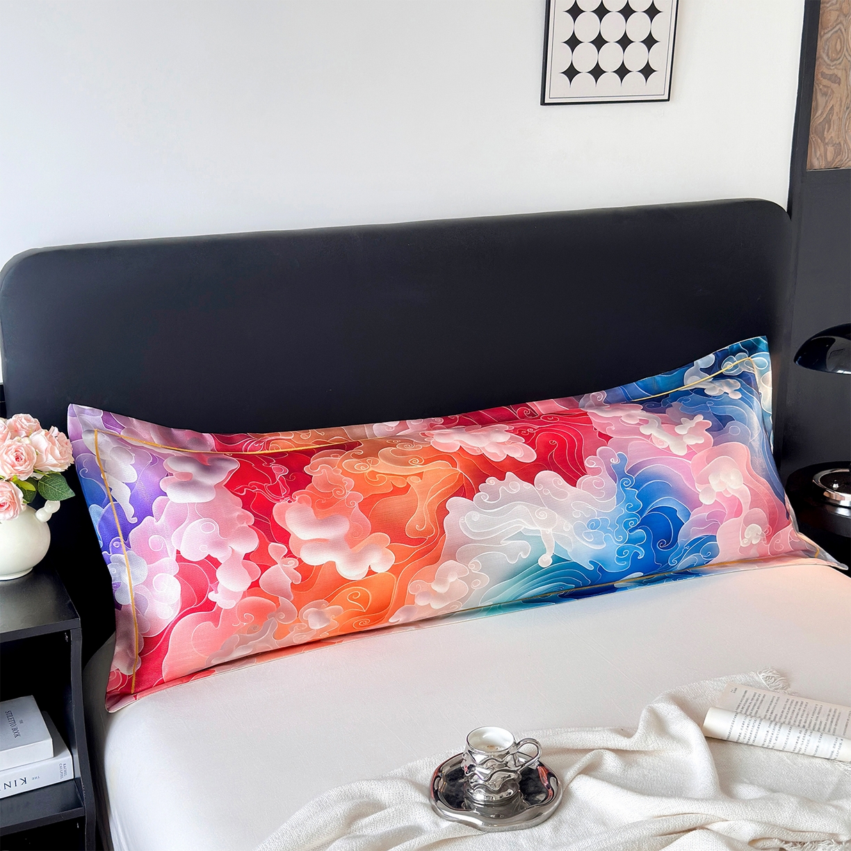 91家纺网 家纺一手货源 找家纺 乐居家纺 2025新款凉感高密冰丝双人印花枕套+内芯 幻彩