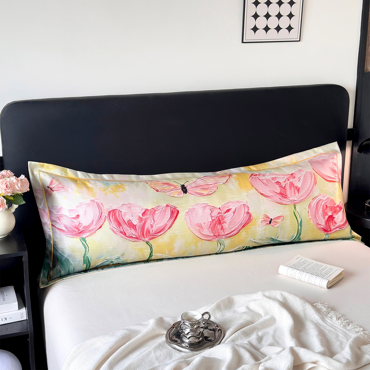 91家纺网 家纺一手货源 找家纺 乐居家纺 2025新款凉感高密冰丝双人印花枕套+内芯 花开富贵