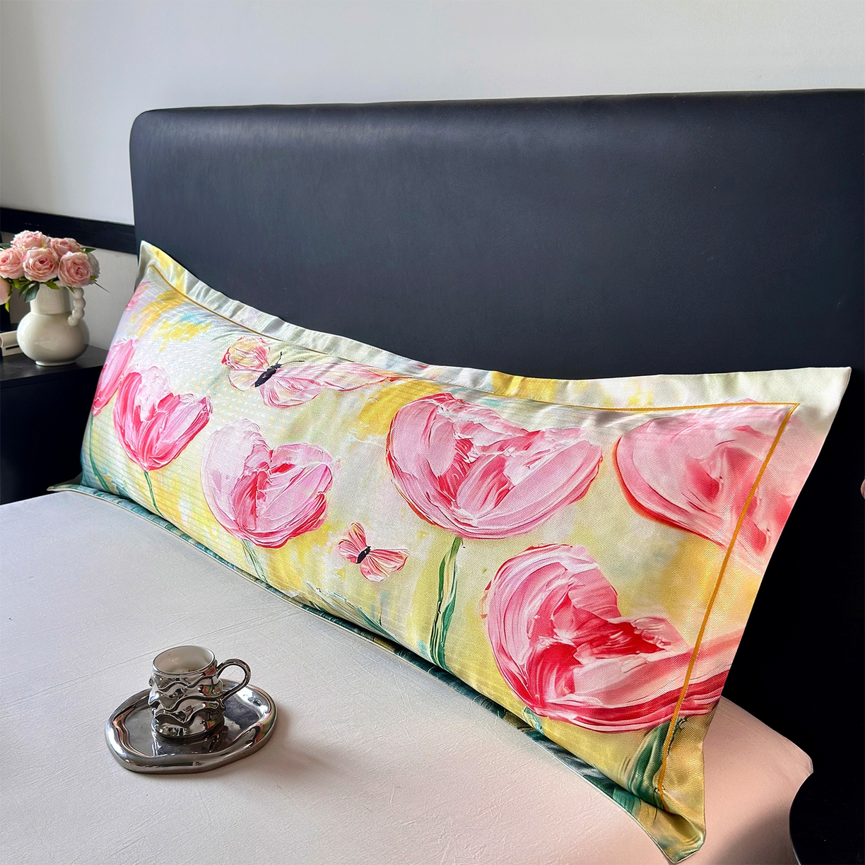 91家纺网 家纺一手货源 找家纺 乐居家纺 2025新款凉感高密冰丝双人印花枕套+内芯 花开富贵