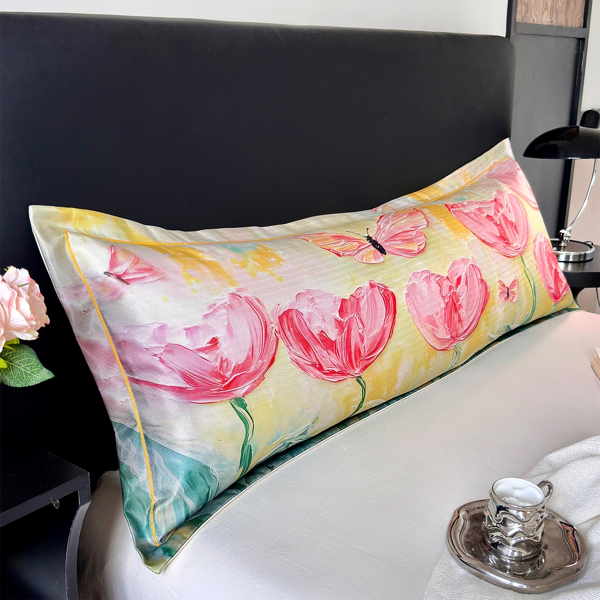 91家纺网 家纺一手货源 找家纺 乐居家纺 2025新款凉感高密冰丝双人印花枕套+内芯 花开富贵