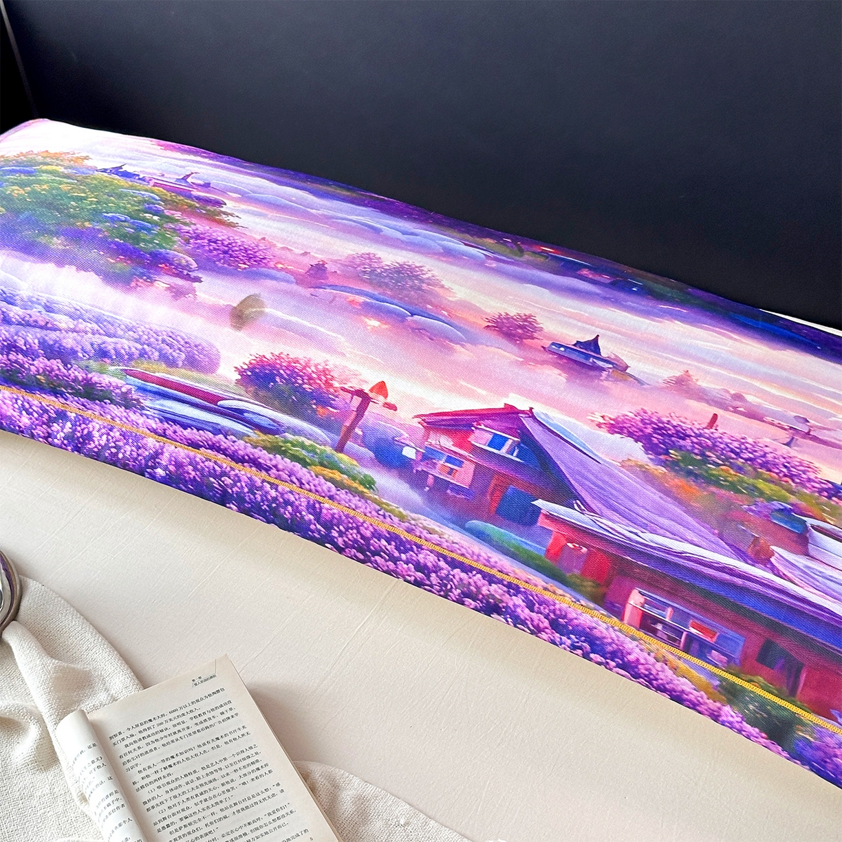 91家纺网 家纺一手货源 找家纺 乐居家纺 2025新款凉感高密冰丝双人印花枕套+内芯 薰衣草