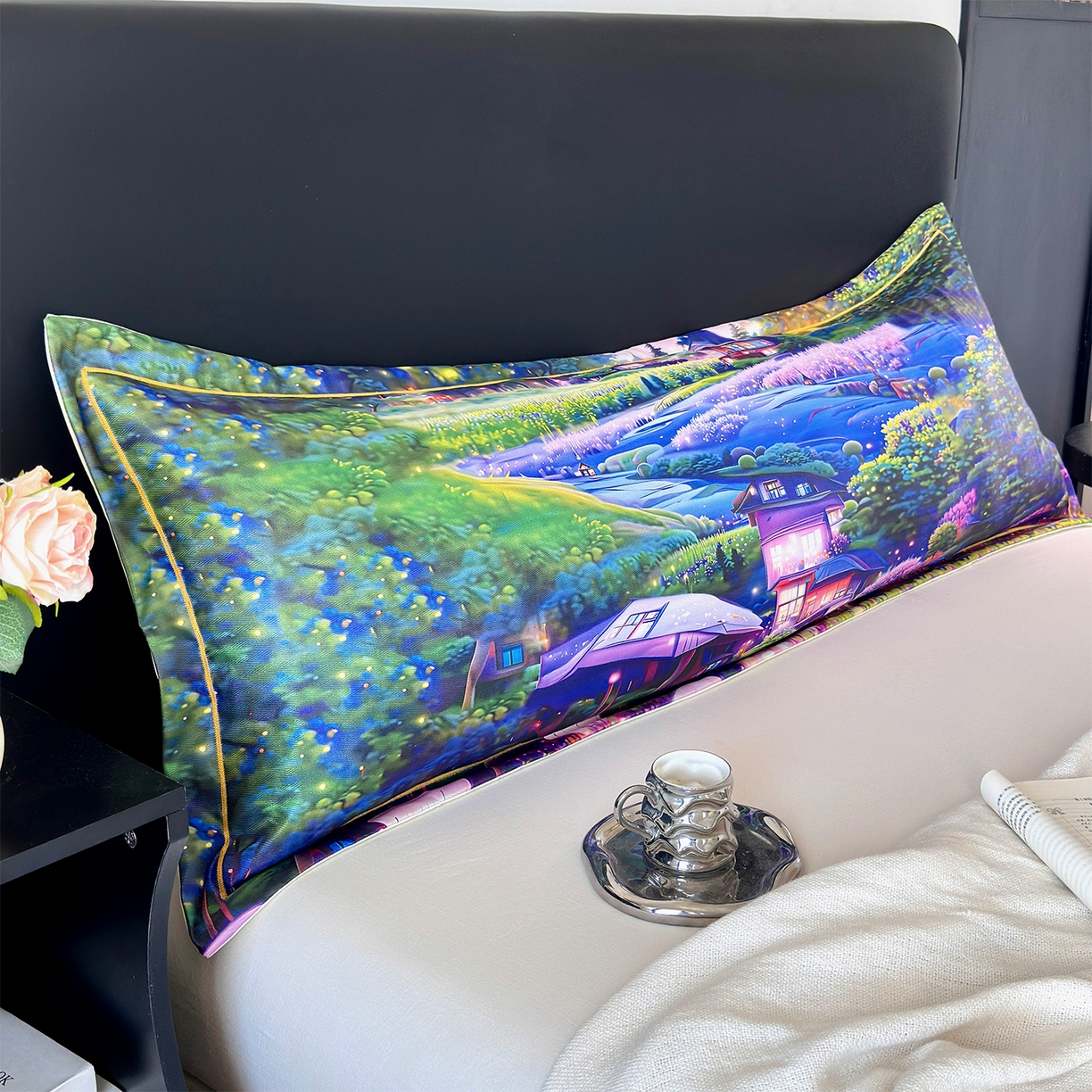 91家纺网 家纺一手货源 找家纺 乐居家纺 2025新款凉感高密冰丝双人印花枕套+内芯 梦幻小吾