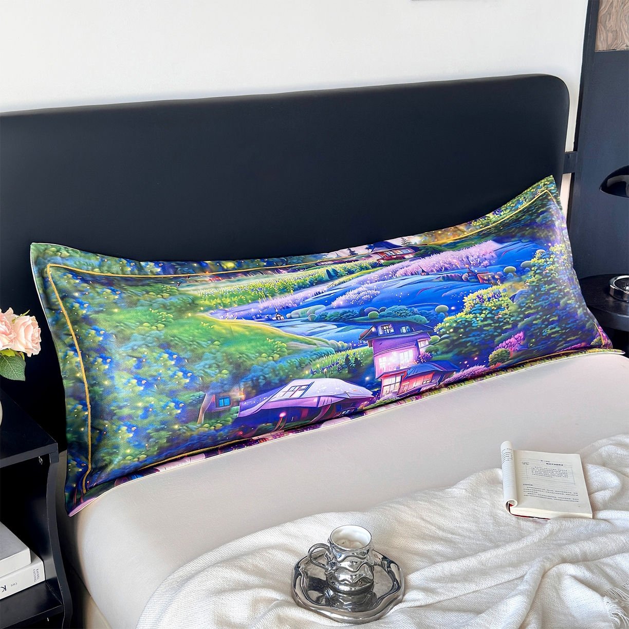 91家纺网 家纺一手货源 找家纺 乐居家纺 2025新款凉感高密冰丝双人印花枕套+内芯 梦幻小吾