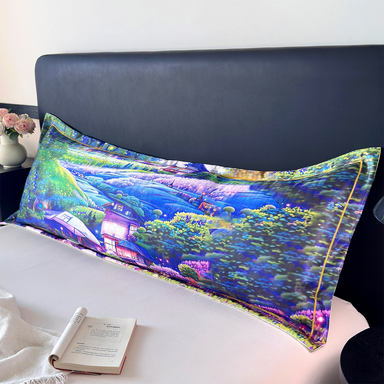 91家纺网 家纺一手货源 找家纺 乐居家纺 2025新款凉感高密冰丝双人印花枕套+内芯 梦幻小吾