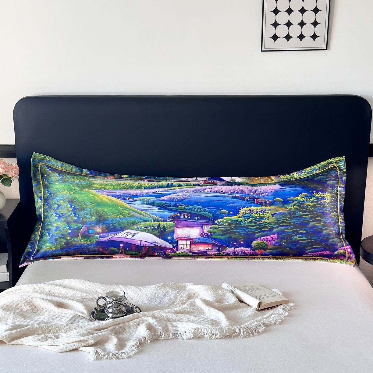 91家纺网 家纺一手货源 找家纺 乐居家纺 2025新款凉感高密冰丝双人印花枕套+内芯 梦幻小吾