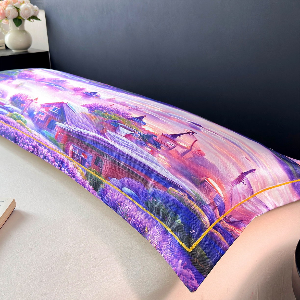 91家纺网 家纺一手货源 找家纺 （总）乐居家纺 2025新款凉感高密冰丝双人印花枕套+内芯