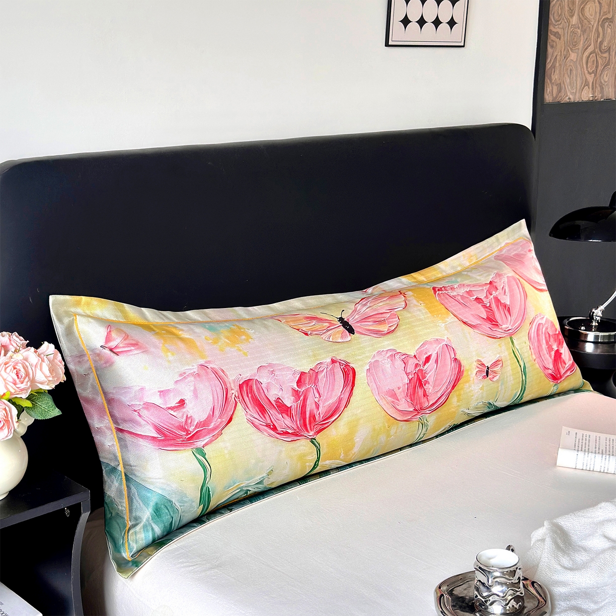 91家纺网 家纺一手货源 找家纺 乐居家纺 2025新款凉感高密冰丝双人印花枕套+内芯 花开富贵