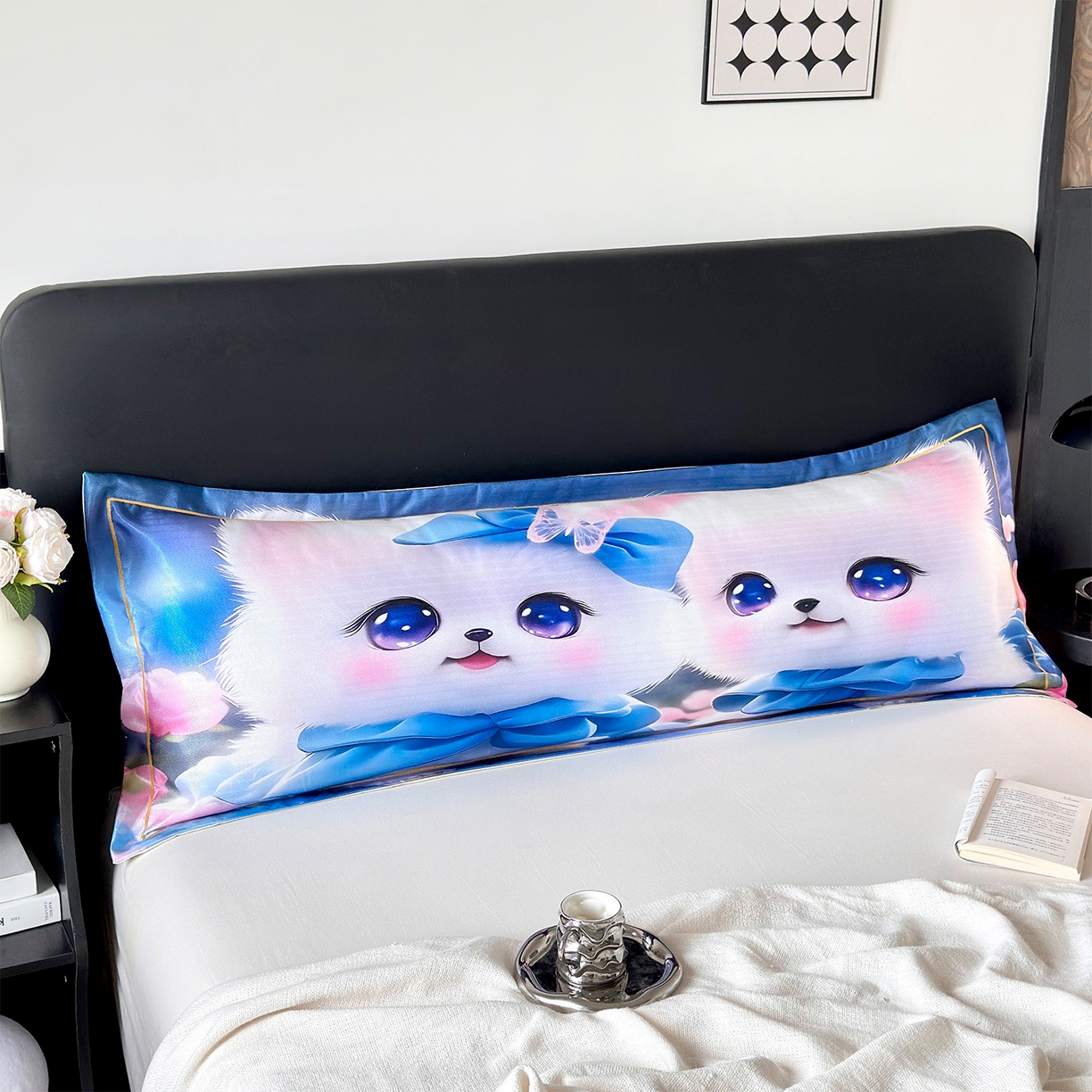 91家纺网 家纺一手货源 找家纺 乐居家纺 2025新款凉感高密冰丝双人印花枕套+内芯 灵动咪-蓝