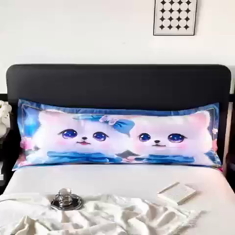 91家纺网 家纺一手货源 找家纺 乐居家纺 2025新款凉感高密冰丝双人印花枕套+内芯 灵动咪-蓝