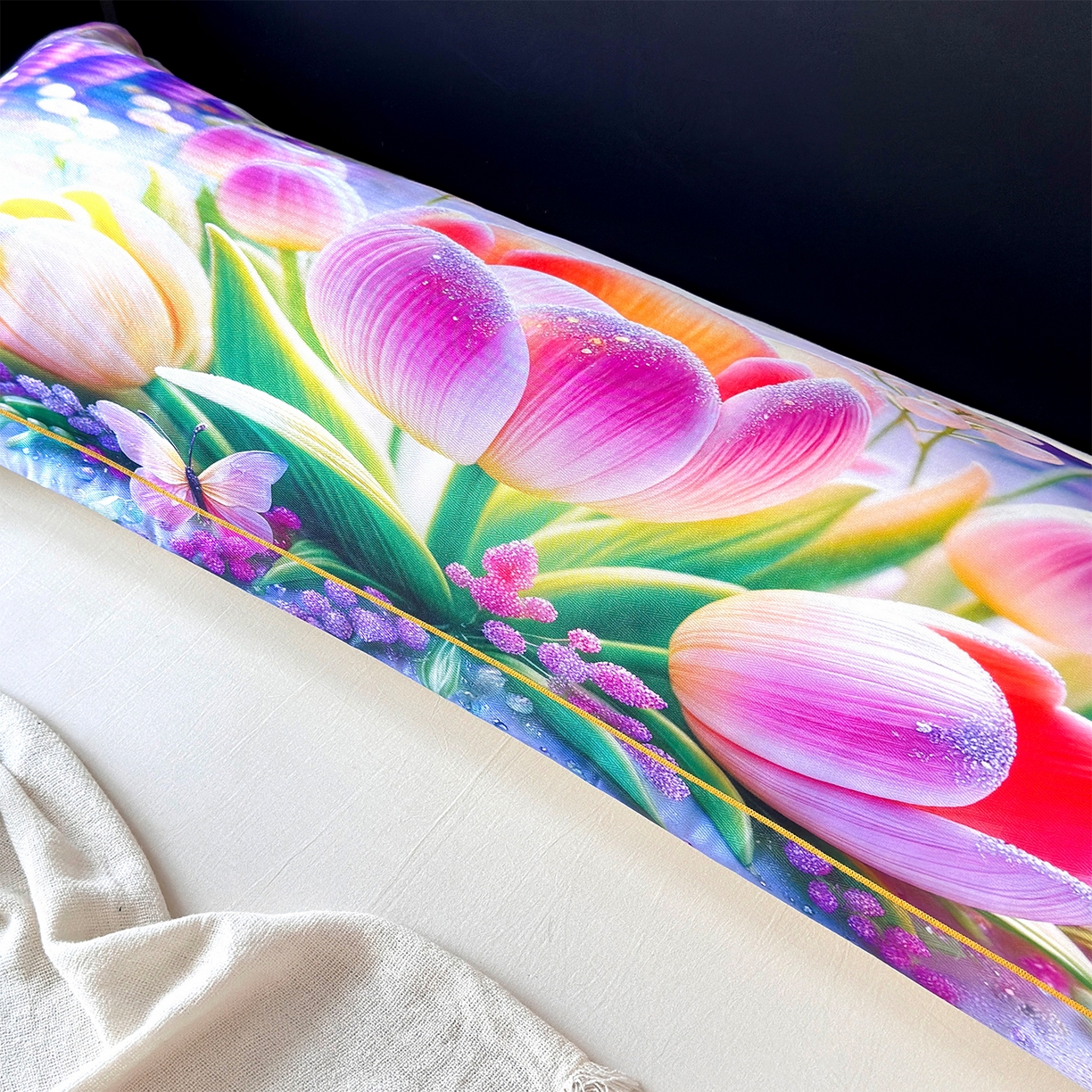 91家纺网 家纺一手货源 找家纺 乐居家纺 2025新款凉感高密冰丝双人印花枕套+内芯 早荷