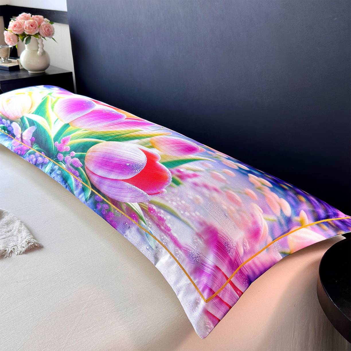 91家纺网 家纺一手货源 找家纺 乐居家纺 2025新款凉感高密冰丝双人印花枕套+内芯 早荷