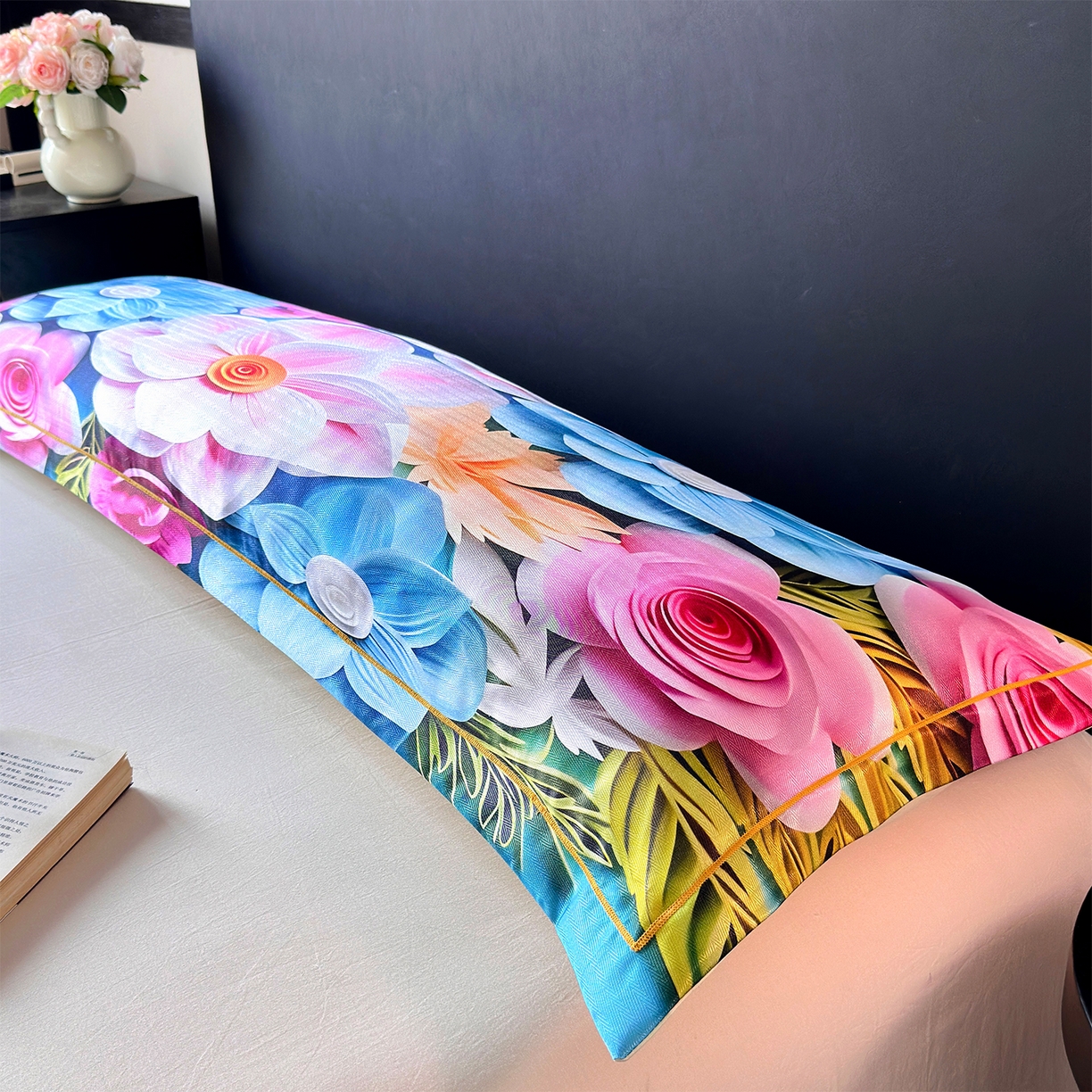 91家纺网 家纺一手货源 找家纺 乐居家纺 2025新款凉感高密冰丝双人印花枕套+内芯 茗畔