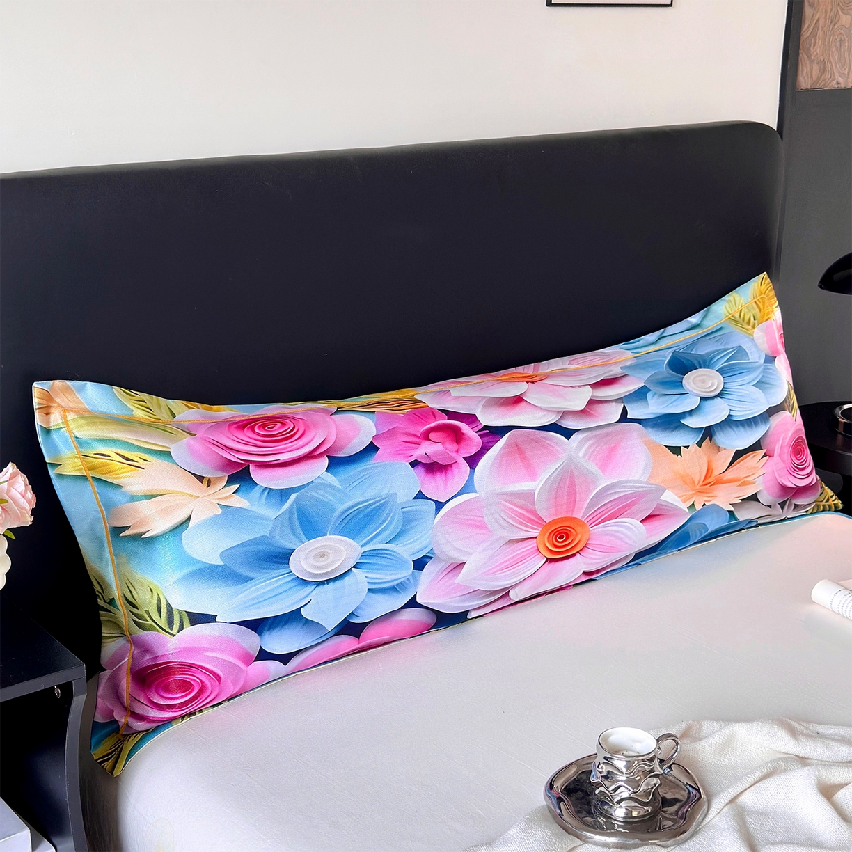 91家纺网 家纺一手货源 找家纺 乐居家纺 2025新款凉感高密冰丝双人印花枕套+内芯 茗畔