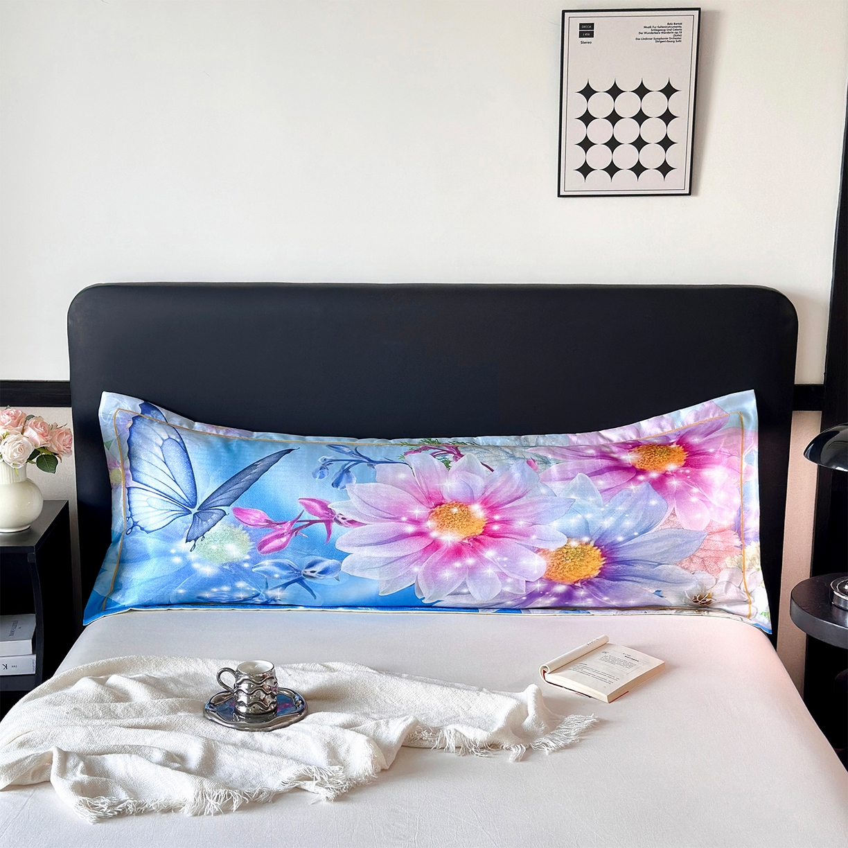 91家纺网 家纺一手货源 找家纺 乐居家纺 2025新款凉感高密冰丝双人印花枕套+内芯 叠影