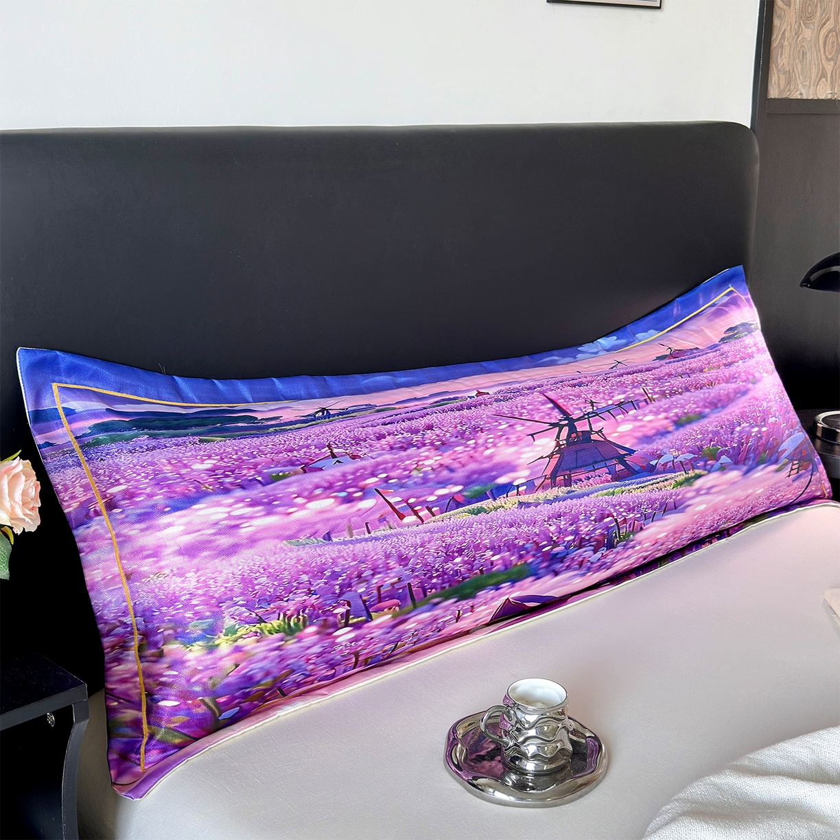 91家纺网 家纺一手货源 找家纺 乐居家纺 2025新款凉感高密冰丝双人印花枕套+内芯 云栖花坞