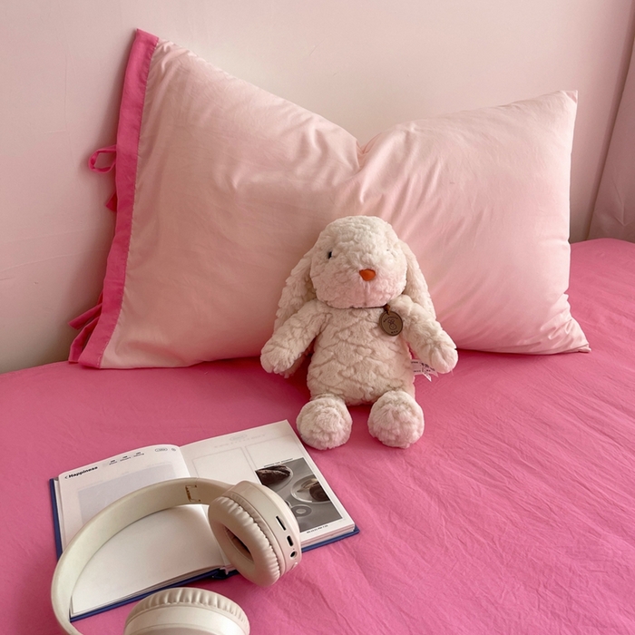 91家纺网 家纺一手货源 找家纺 （总）轻奢坊 2025新款水洗棉纯色撞色包边绑带款单品枕套枕套单件