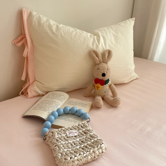 91家纺网 家纺一手货源 找家纺 （总）轻奢坊 2025新款水洗棉纯色撞色包边绑带款单品枕套枕套单件