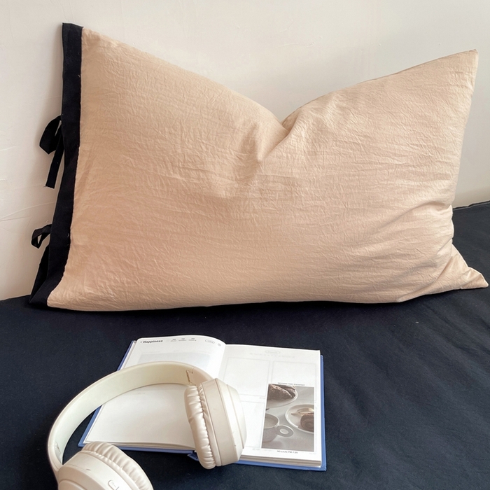 轻奢坊 2025新款水洗棉纯色撞色包边绑带款单品枕套枕套单件 单枕套胡桃棕