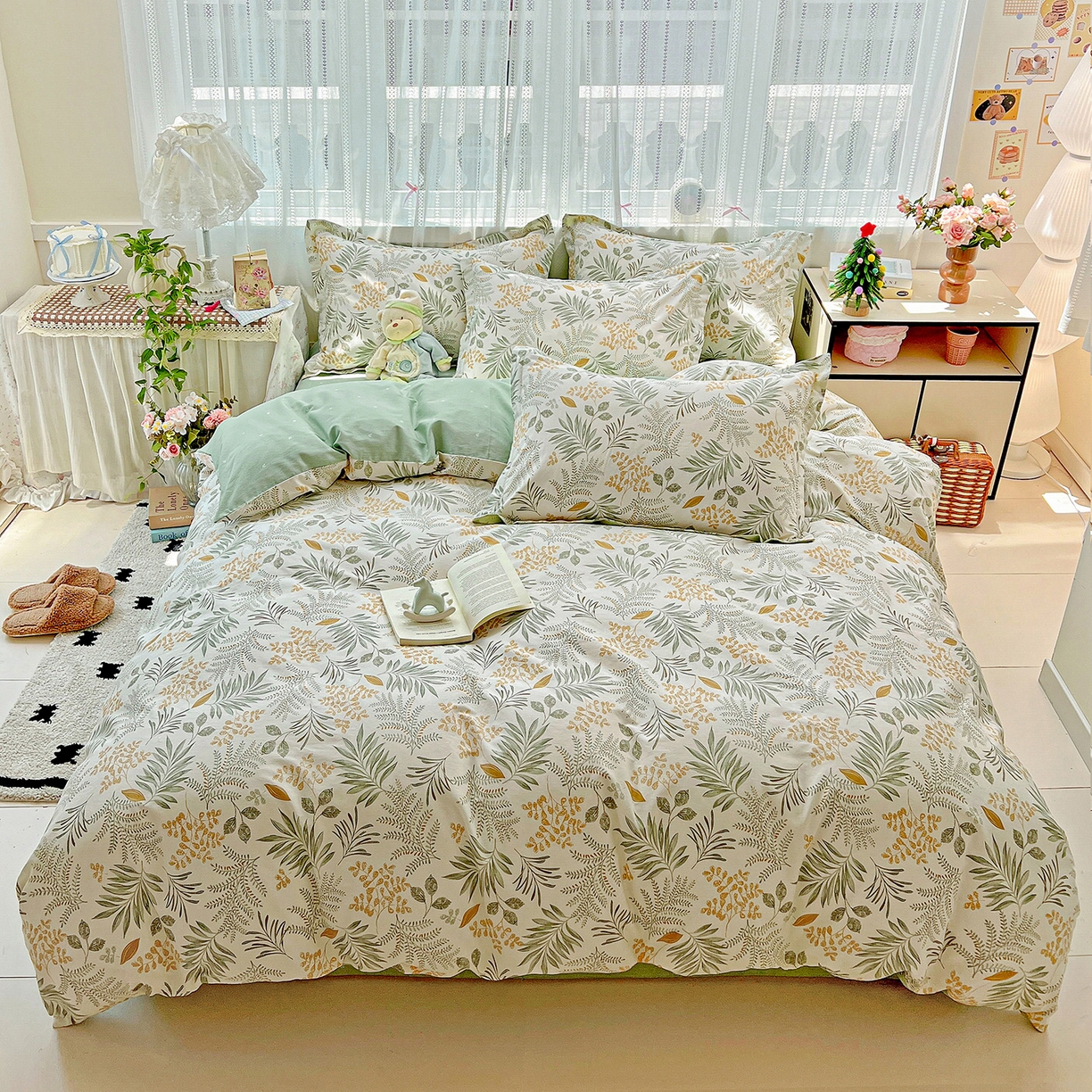 依庭2025春夏新款12868全棉纯棉四件套 花影轻颜-绿