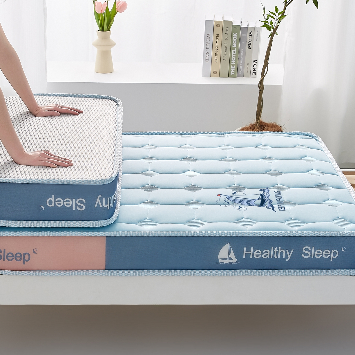 91家纺网 家纺一手货源 找家纺 艺博床垫 2025新款一帆风顺帆船标学生床垫 一帆风顺帆船标蓝色