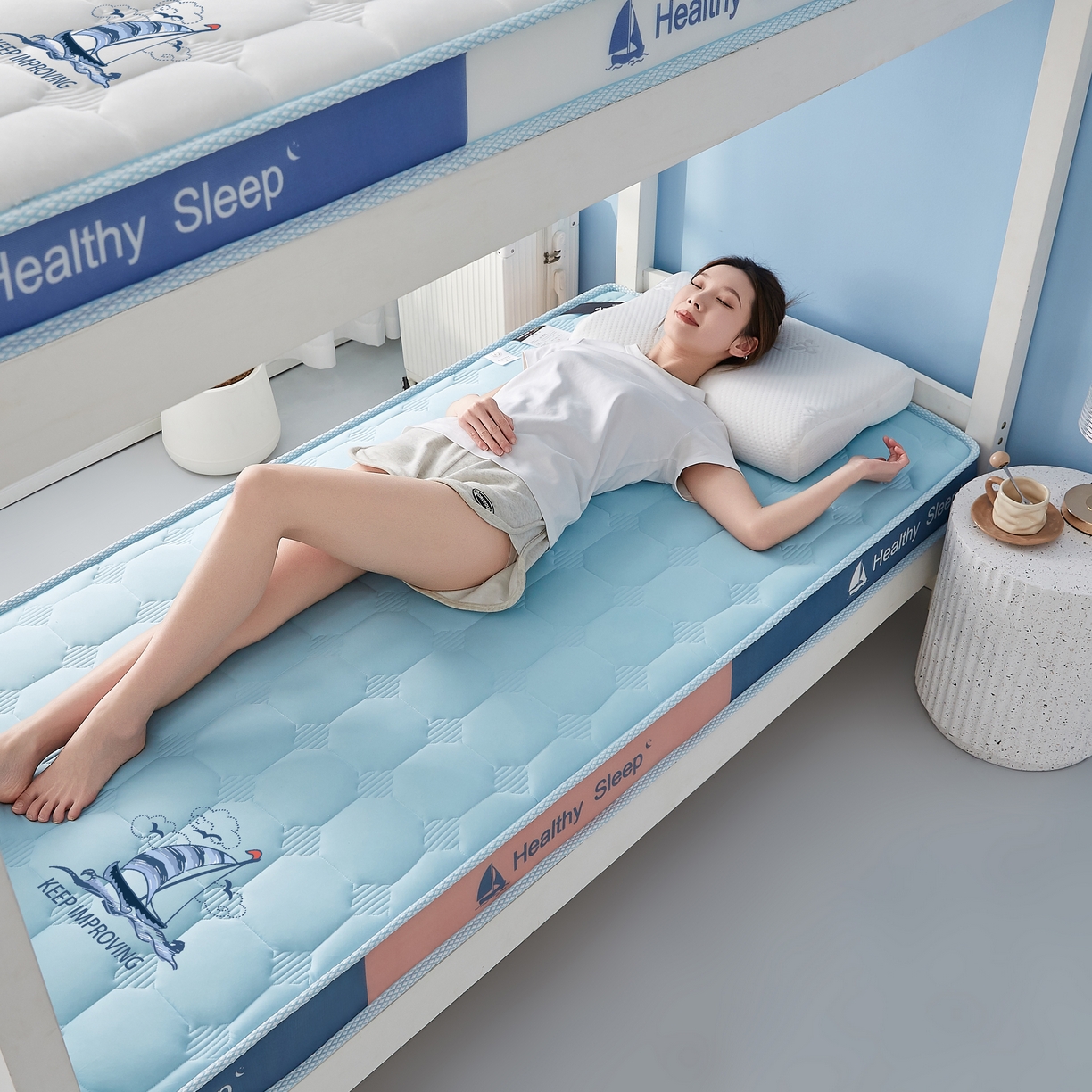 91家纺网 家纺一手货源 找家纺 艺博床垫 2025新款一帆风顺帆船标学生床垫 一帆风顺帆船标蓝色