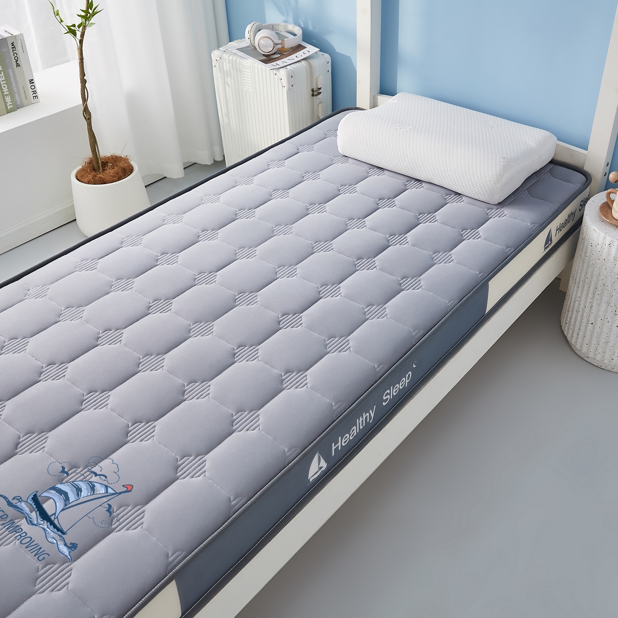 91家纺网 家纺一手货源 找家纺 艺博床垫 2025新款一帆风顺帆船标学生床垫 一帆风顺帆船标灰色