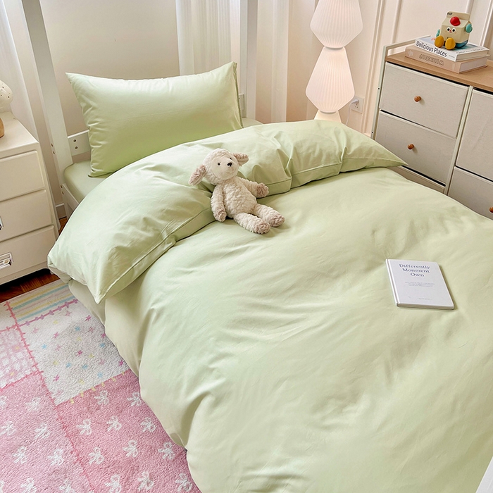 91家纺网 家纺一手货源 找家纺 泽西家纺 2025新款A类加密全棉40支13376简约风宿舍双拼纯色纯棉学生三件套 橄榄绿