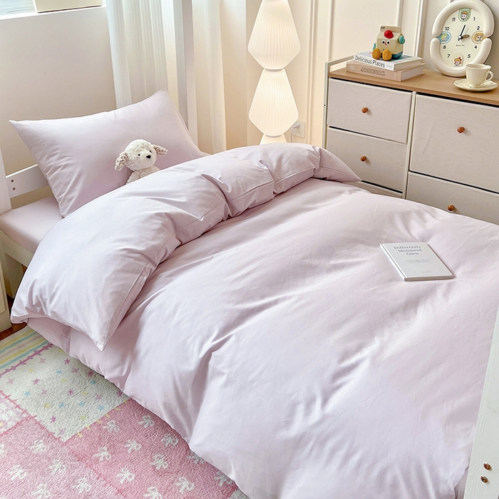 91家纺网 家纺一手货源 找家纺 泽西家纺 2025新款A类加密全棉40支13376简约风宿舍双拼纯色纯棉学生三件套 微微紫