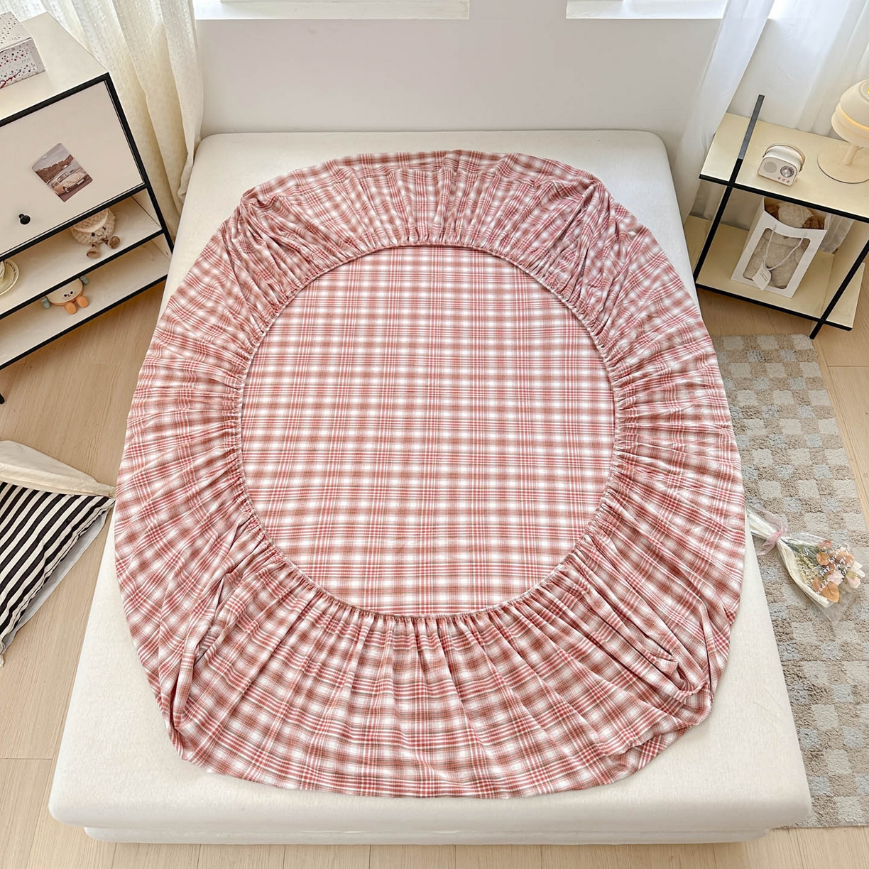 91家纺网 家纺一手货源 找家纺 乐美家纺 2025秋冬新款全棉色织水洗棉床笠三件套系列 兔兔花