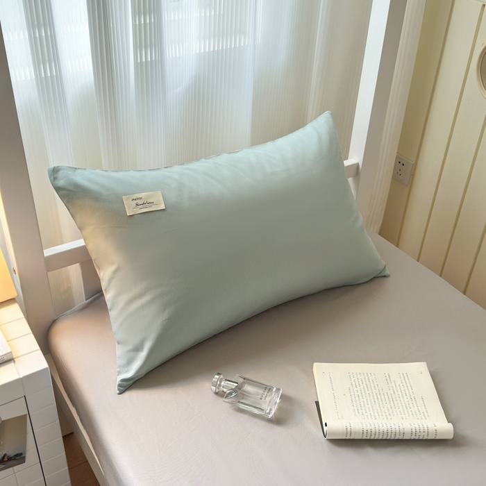 91家纺网 家纺一手货源 找家纺 曼之夏 2025新款全棉拼色纯色宿舍学生三件套 水兰+米灰