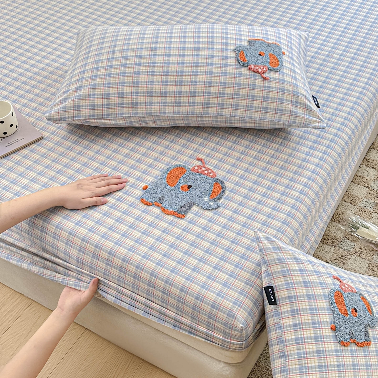 91家纺网 家纺一手货源 找家纺 乐美家纺 2025秋冬新款全棉色织水洗棉床笠三件套系列 吨吨象