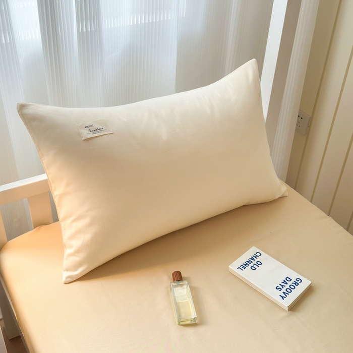 91家纺网 家纺一手货源 找家纺 曼之夏 2025新款全棉拼色纯色宿舍学生三件套 米白+浅驼