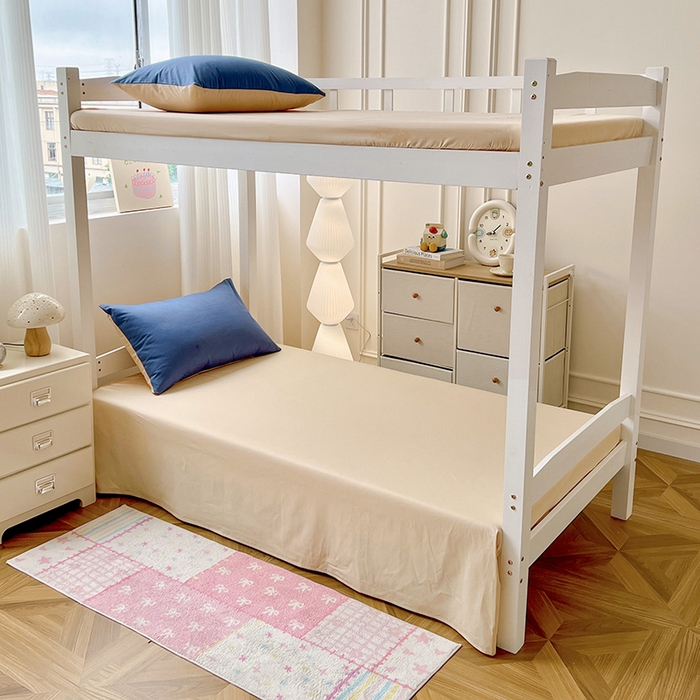 91家纺网 家纺一手货源 找家纺 泽西家纺 2025新款A类加密全棉40支13376简约风宿舍双拼纯色纯棉学生三件套 牛仔蓝+奶茶