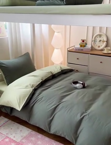 91家纺网 家纺一手货源 找家纺 泽西家纺 2025新款A类加密全棉40支13376简约风宿舍双拼纯色纯棉学生三件套 军绿+橄榄绿