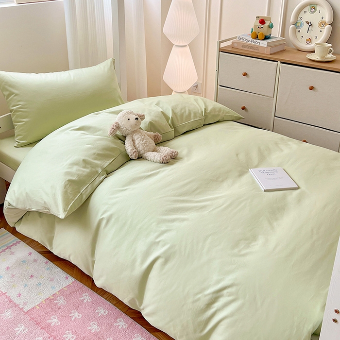 91家纺网 家纺一手货源 找家纺 泽西家纺 2025新款A类加密全棉40支13376简约风宿舍双拼纯色纯棉学生三件套 橄榄绿