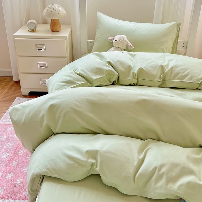 91家纺网 家纺一手货源 找家纺 泽西家纺 2025新款A类加密全棉40支13376简约风宿舍双拼纯色纯棉学生三件套 橄榄绿