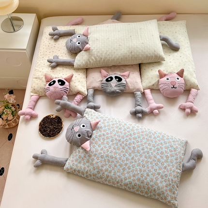 （总）亦帆枕芯 2025新款哇噻猫-理想猫全棉纯棉双层纱甜荞麦枕芯卡通儿童学生成人护颈枕