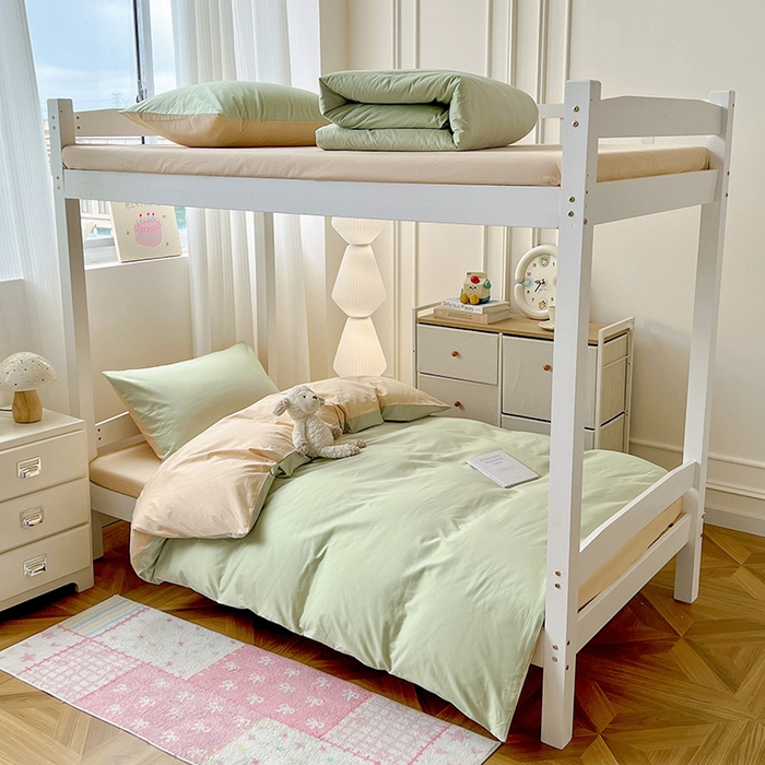 91家纺网 家纺一手货源 找家纺 泽西家纺 2025新款A类加密全棉40支13376简约风宿舍双拼纯色纯棉学生三件套 橄榄绿+奶茶