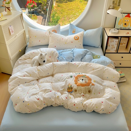 百寐 2025新款亲肤柔软水洗棉卡通可爱学生季宿舍床三四件套非全棉毛巾绣 星空狮子