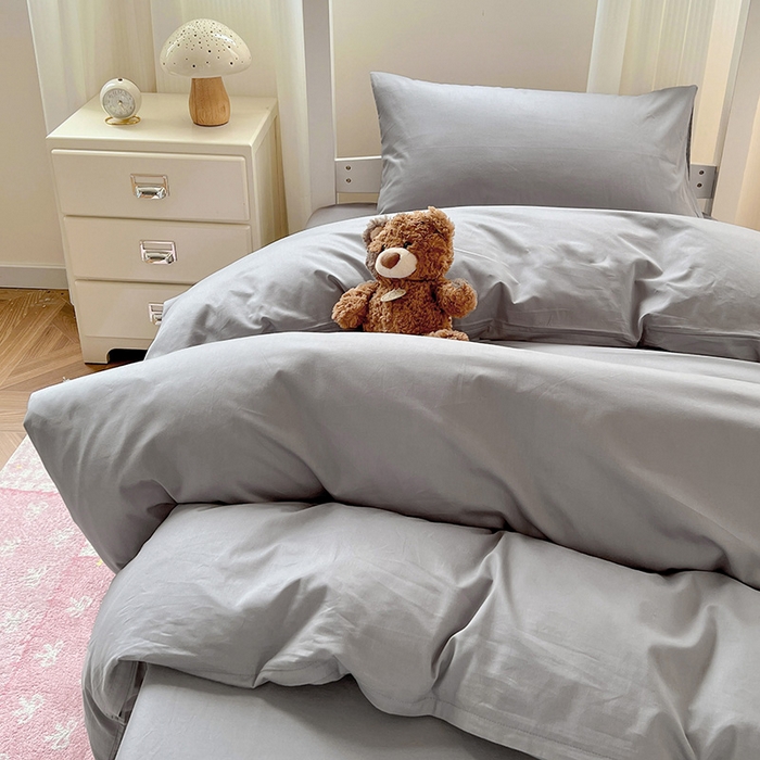 91家纺网 家纺一手货源 找家纺 泽西家纺 2025新款A类加密全棉40支13376简约风宿舍双拼纯色纯棉学生三件套 深灰