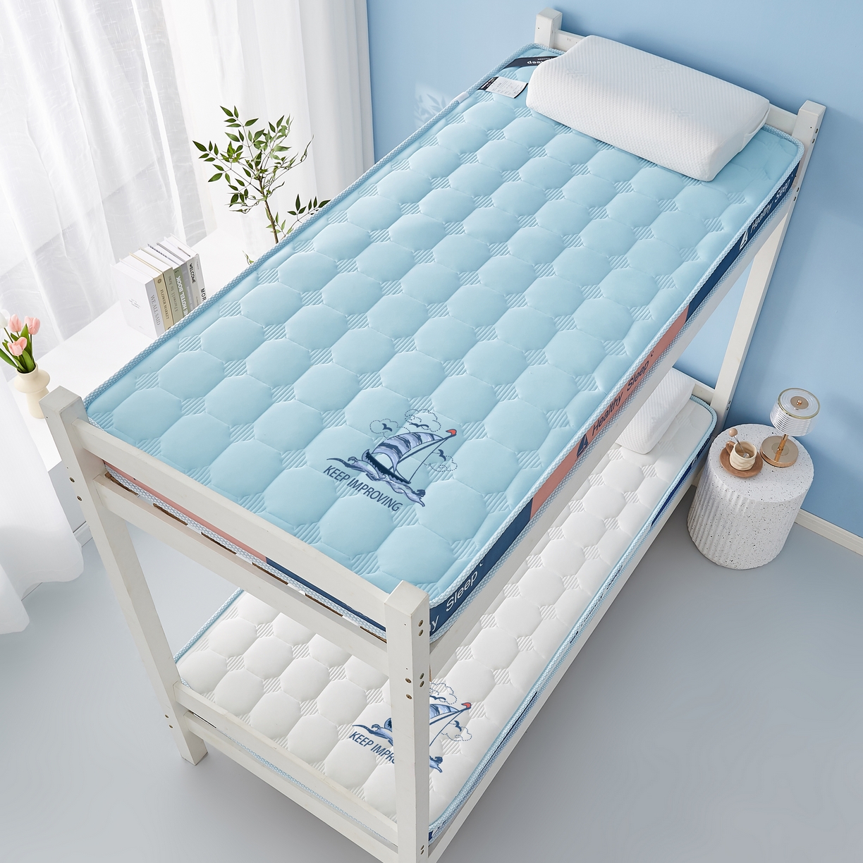 91家纺网 家纺一手货源 找家纺 艺博床垫 2025新款一帆风顺帆船标学生床垫 一帆风顺帆船标蓝色