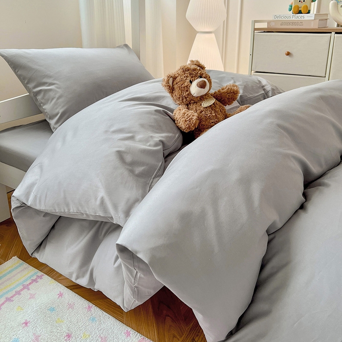 91家纺网 家纺一手货源 找家纺 泽西家纺 2025新款A类加密全棉40支13376简约风宿舍双拼纯色纯棉学生三件套 深灰