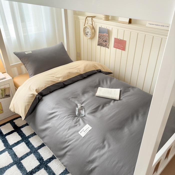 91家纺网 家纺一手货源 找家纺 （总）曼之夏 2025新款全棉拼色纯色宿舍学生三件套