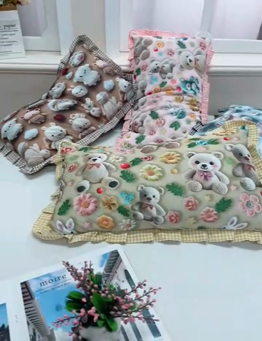 91家纺网 家纺一手货源 找家纺 （总）九州枕芯 2025新款5D数码印花小熊纯荞麦枕