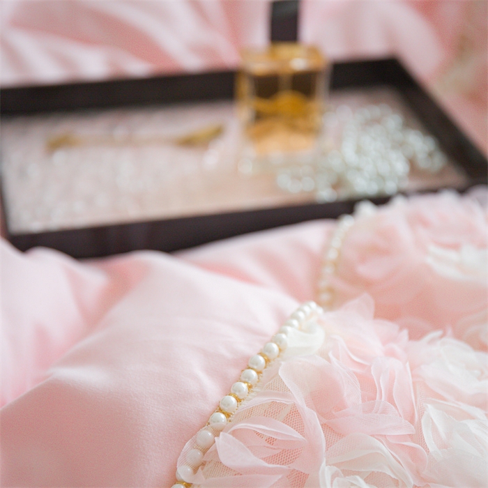 91家纺网 家纺一手货源 找家纺 庭笙 2025新款高定款法式蕾丝边四件套幽香玫瑰 幽香玫瑰-浅粉