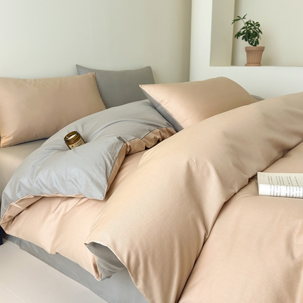 91家纺网 家纺一手货源 找家纺 （总）兰紫橙家纺 2025新款简约款13372喷气全棉纯色双拼四件套