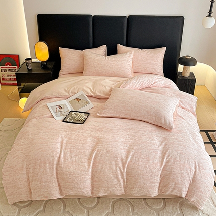 91家纺网 家纺一手货源 找家纺 静家居-简约原创家纺 2025新款全棉穿绳工艺大提花四件套-风格1 栀夏-蓝