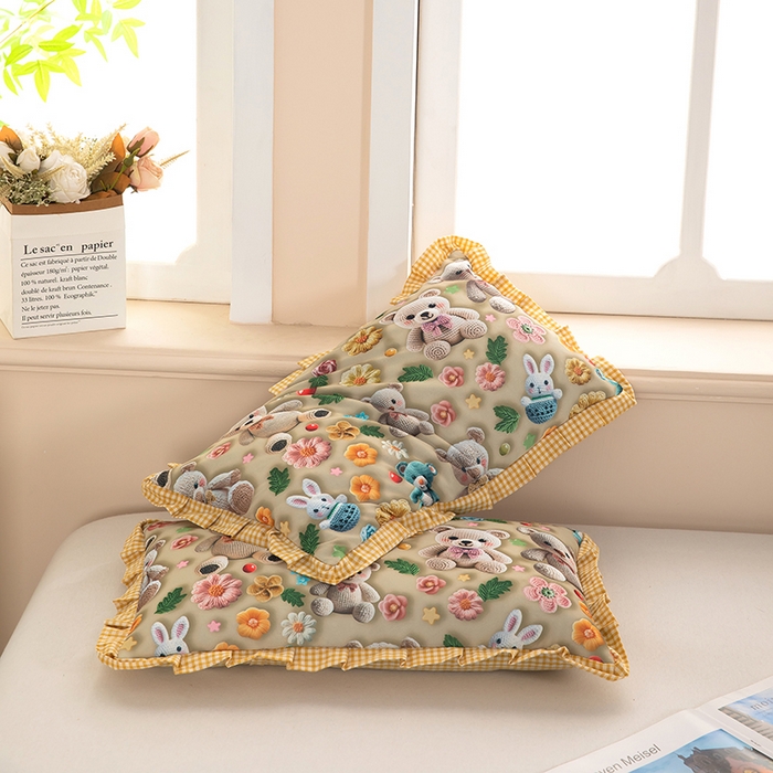 91家纺网 家纺一手货源 找家纺 （总）九州枕芯 2025新款5D数码印花小熊纯荞麦枕