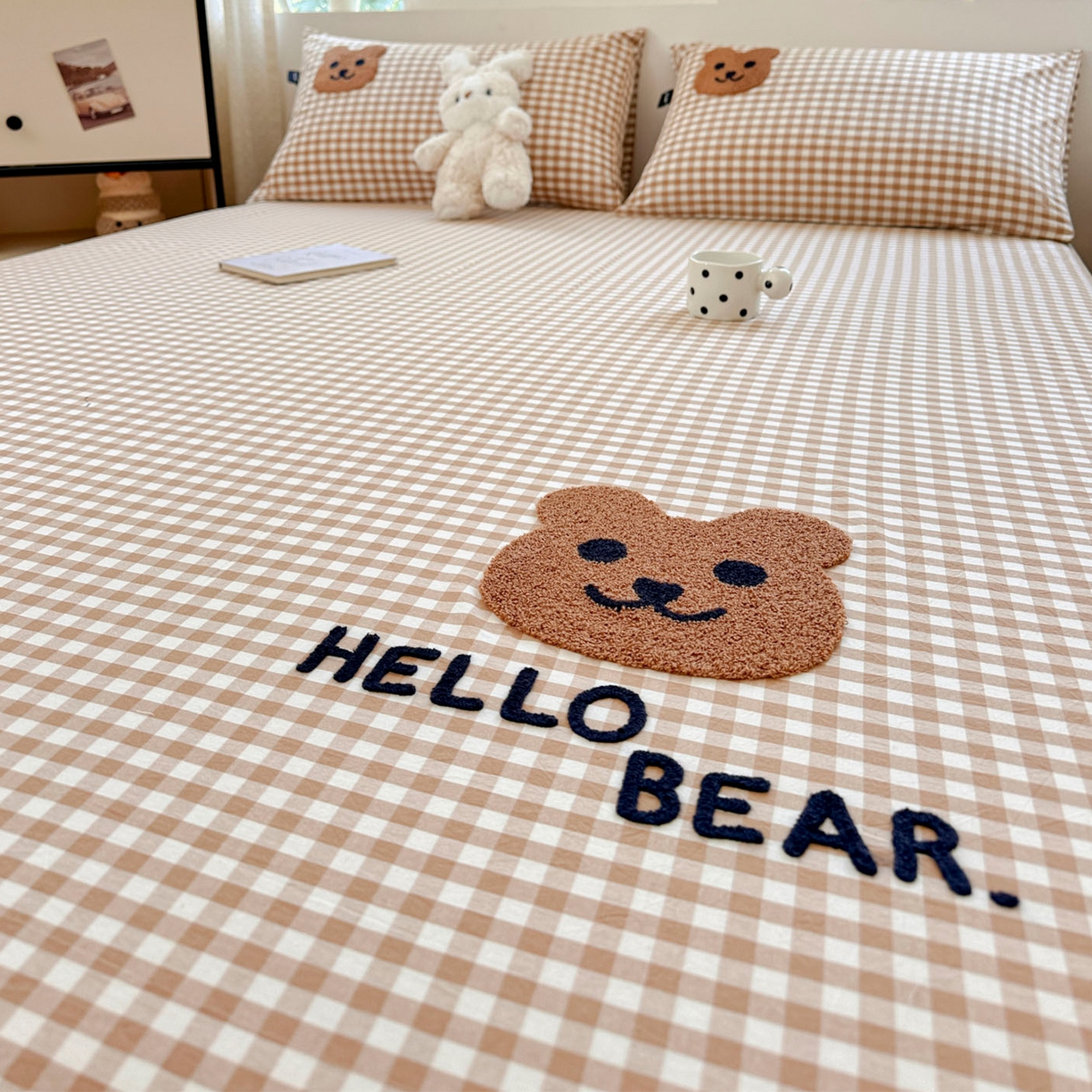 91家纺网 家纺一手货源 找家纺 乐美家纺 2025秋冬新款全棉色织水洗棉床笠三件套系列 小棕熊