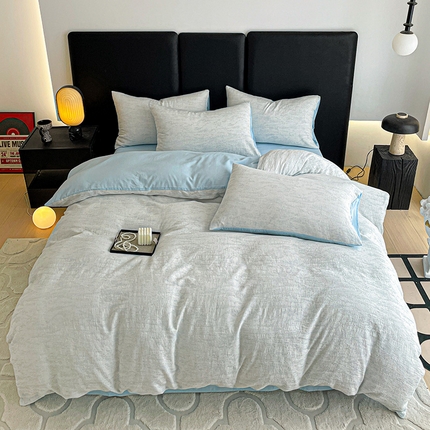 静家居-简约原创家纺 2025新款全棉穿绳工艺大提花四件套-风格1 栀夏-蓝